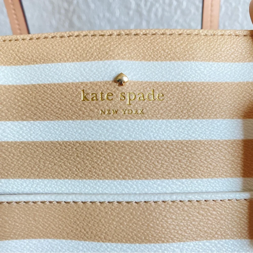 Kate Spade beige White Stripes Front Pocket Tote